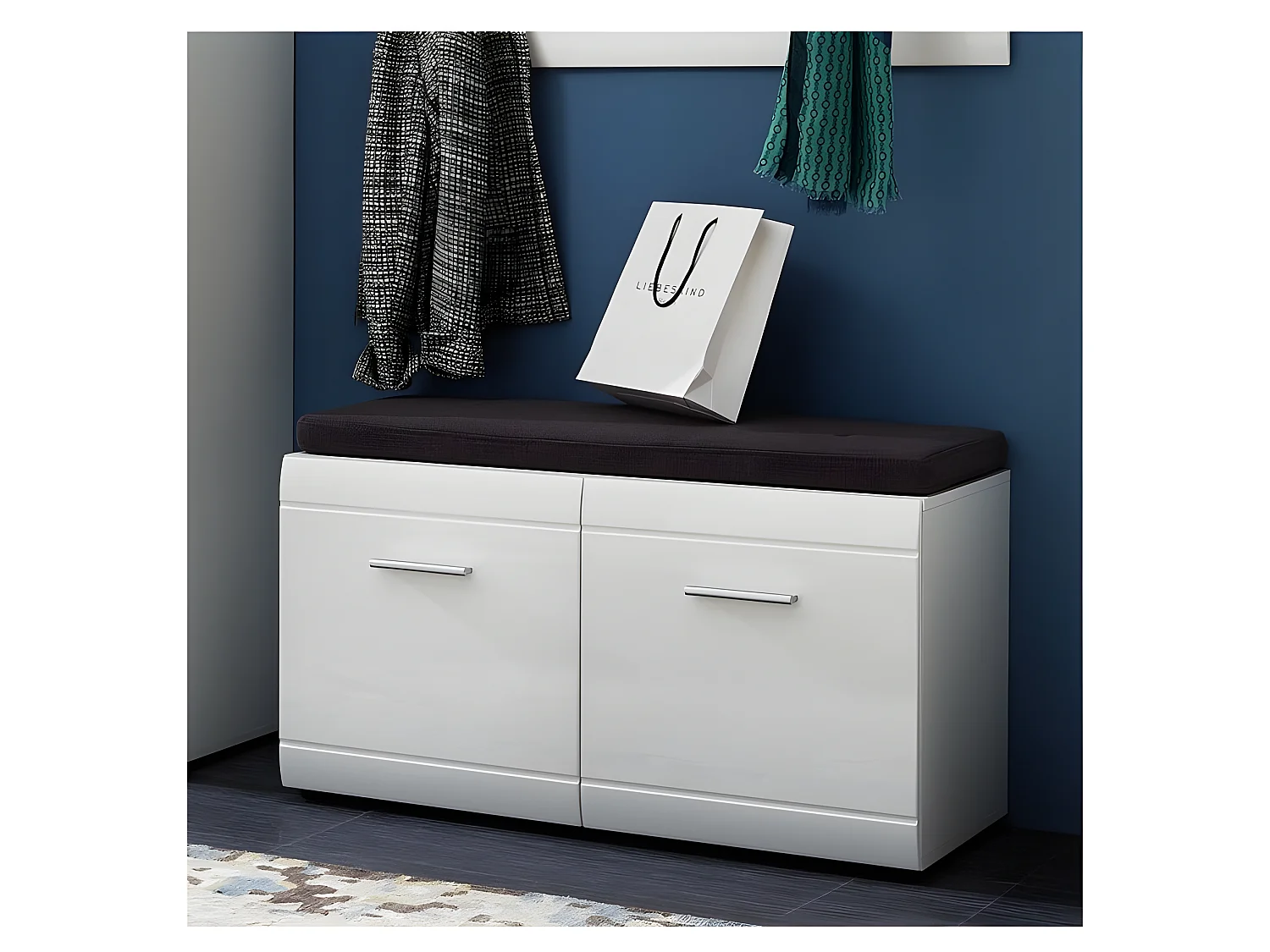 Banc a chaussures blanc design Alama - coussin pour banc (49€)