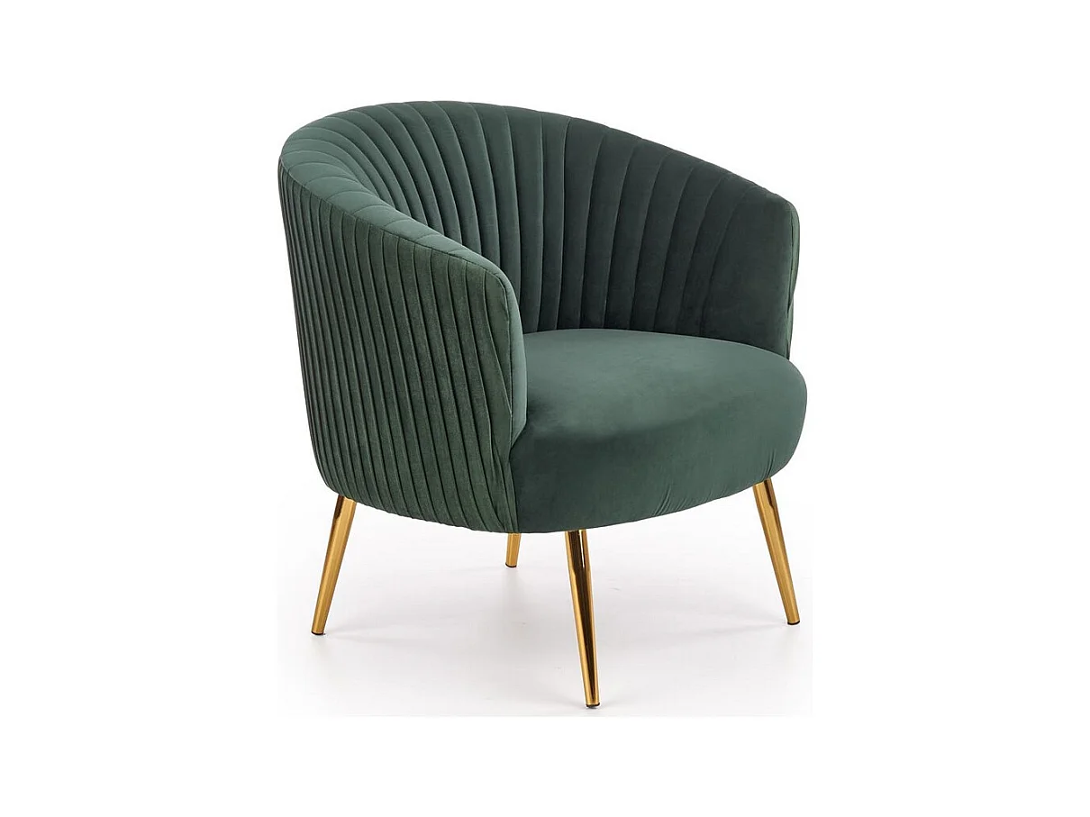 Fauteuil cabriolet vert en velours avec pieds en acier doré Power