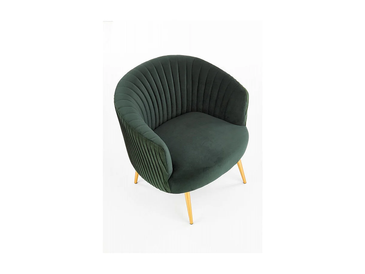 Fauteuil cabriolet vert en velours avec pieds en acier doré Power
