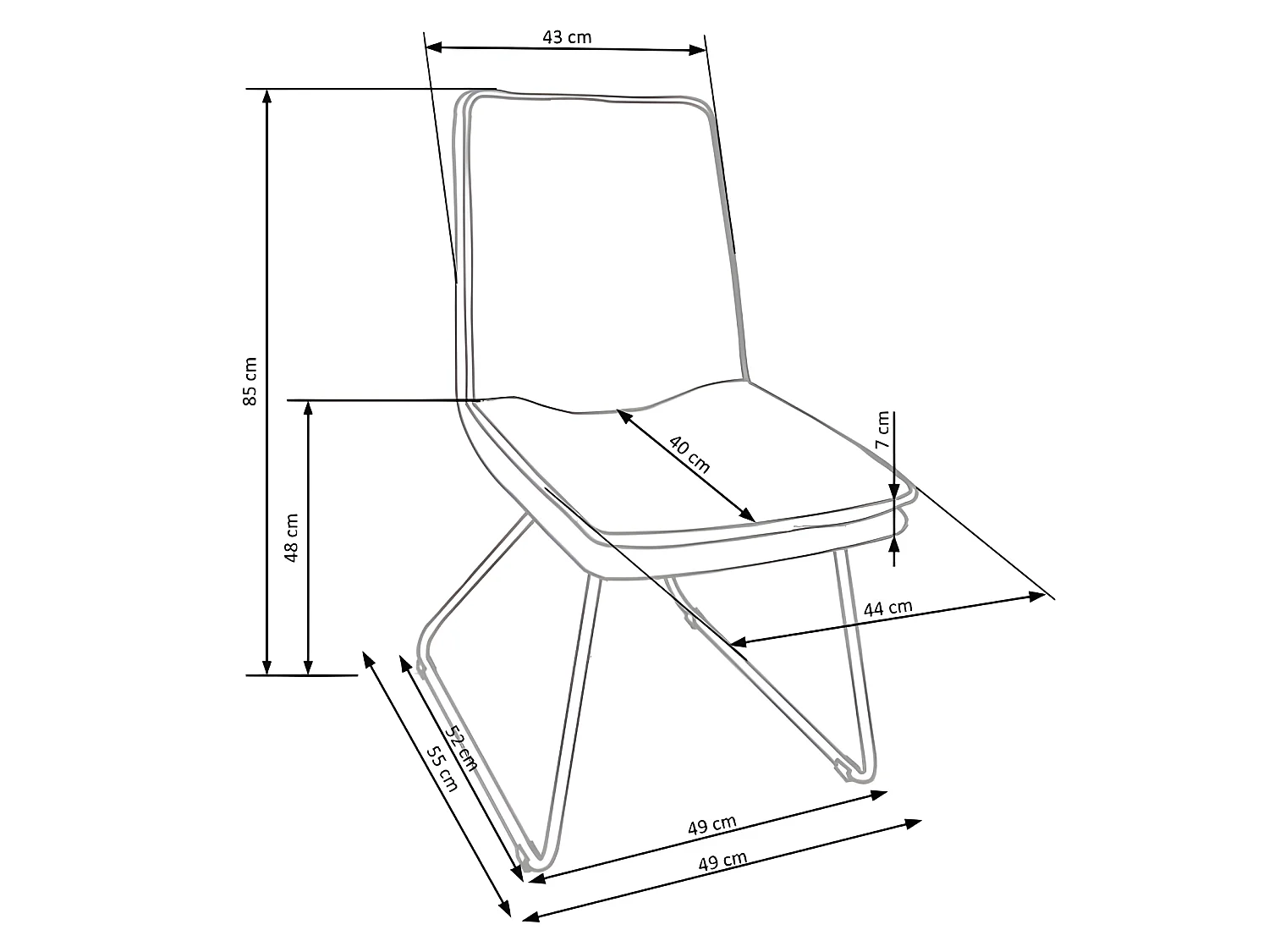 Chaise simili cuir / tissu gris clair pieds acier noir Steel