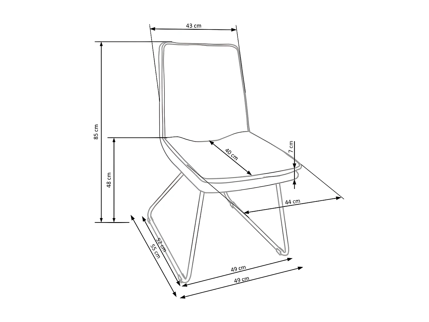 Silla de polipiel / tela gris claro Patas de acero negro