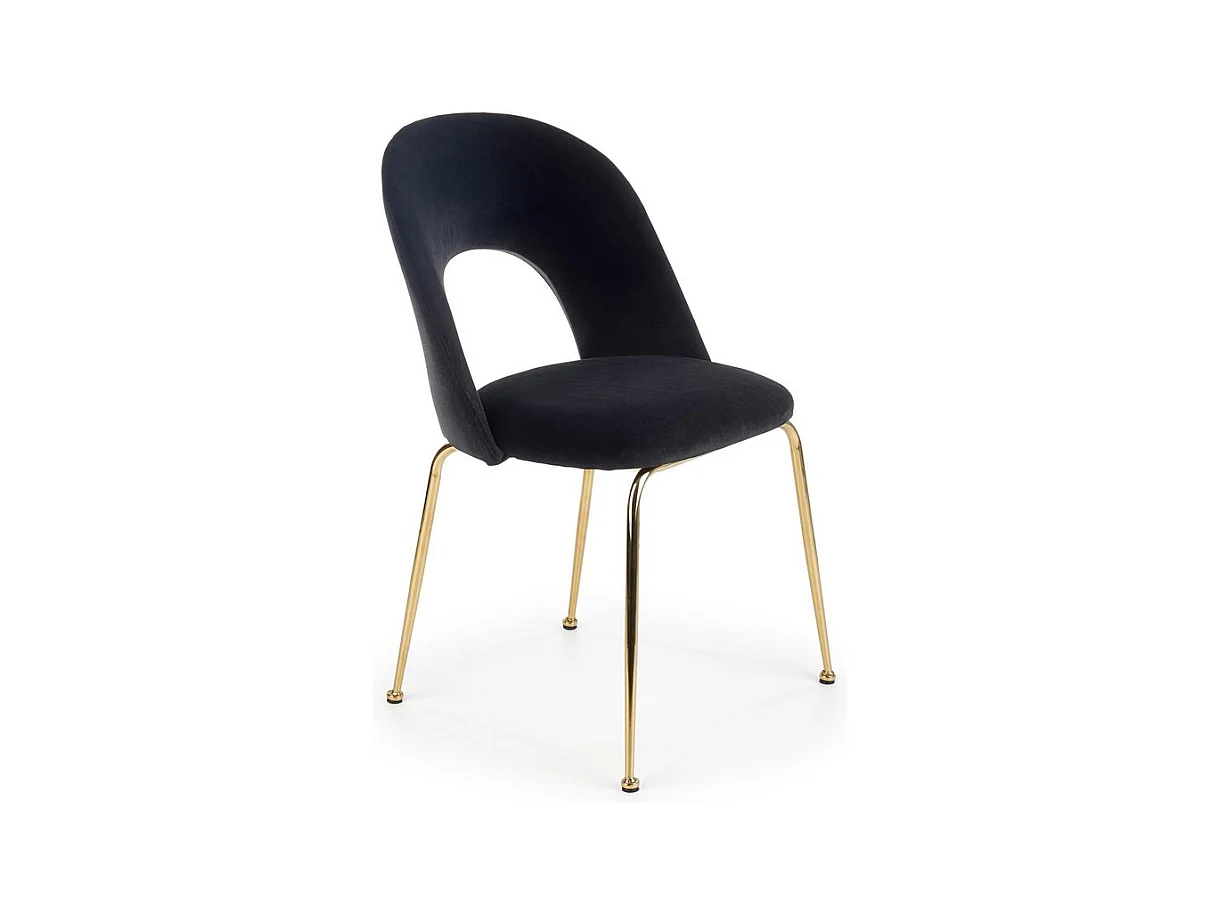 Chaise de salle à manger style vintage en velours noir avec pieds en acier doré DATA