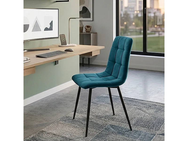 Chaise design métal noir & velours turquoise Frigg