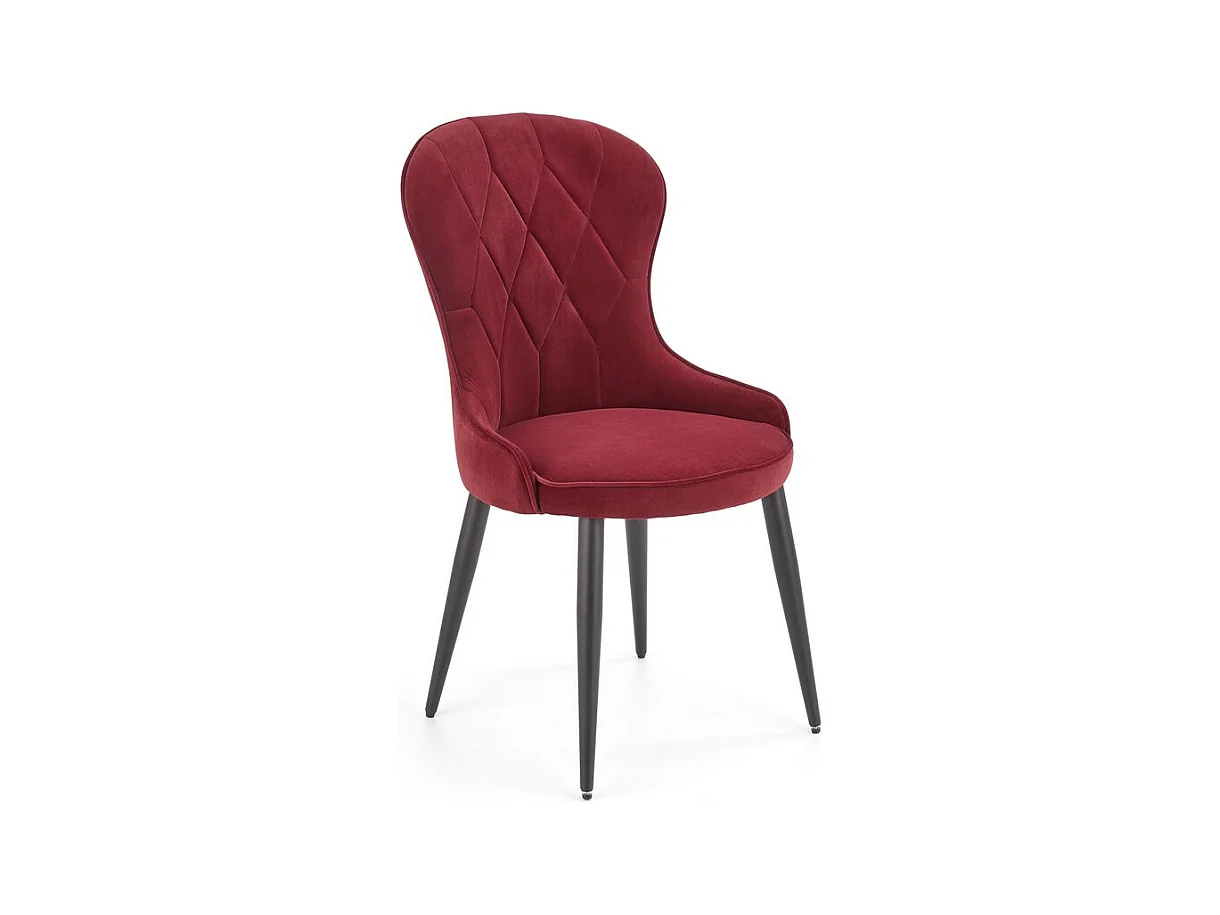 Silla de comedor de terciopelo rojo oscuro con patas de acero Spin negro