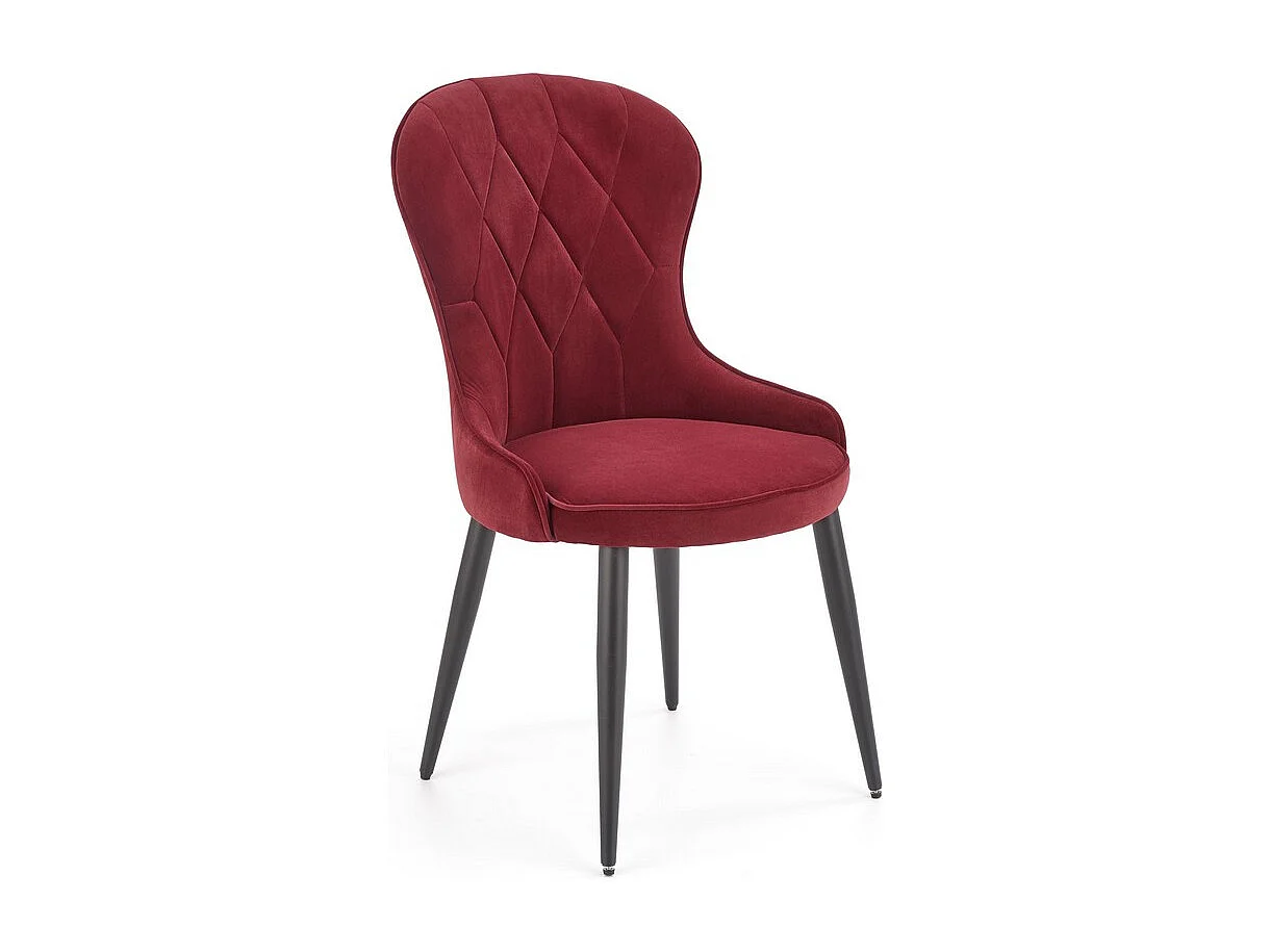 Chaise de salle à manger en velours rouge foncé avec pieds en acier noir Spin