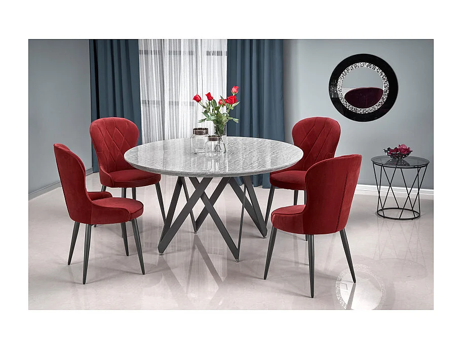 Chaise de salle à manger en velours rouge foncé avec pieds en acier noir Spin