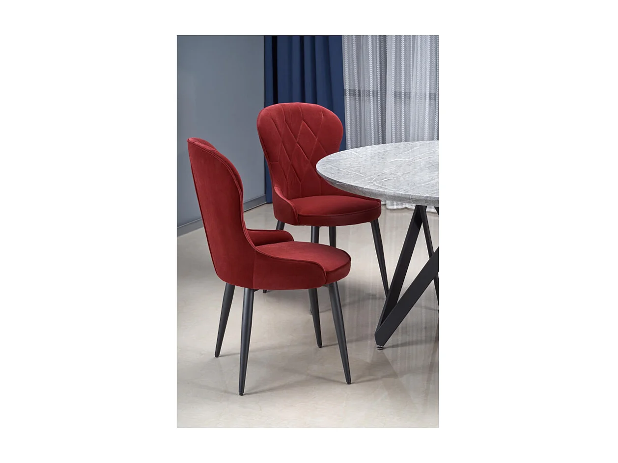 Chaise de salle à manger en velours rouge foncé avec pieds en acier noir Spin