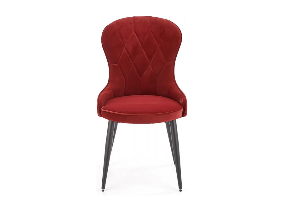 Chaise de salle à manger en velours rouge foncé avec pieds en acier noir Spin