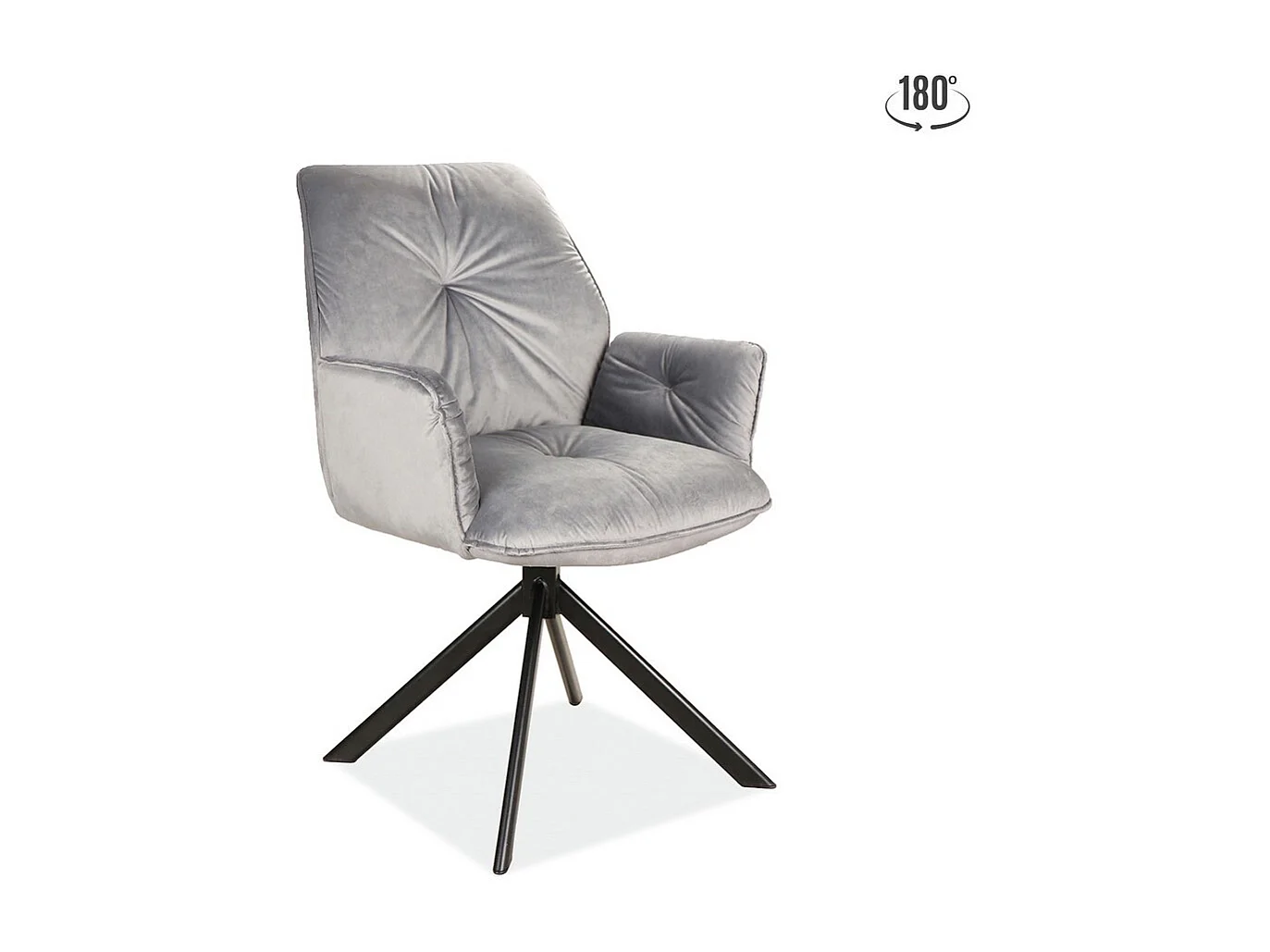 Chaise pivotante en velours gris et pieds métal noir Zolo