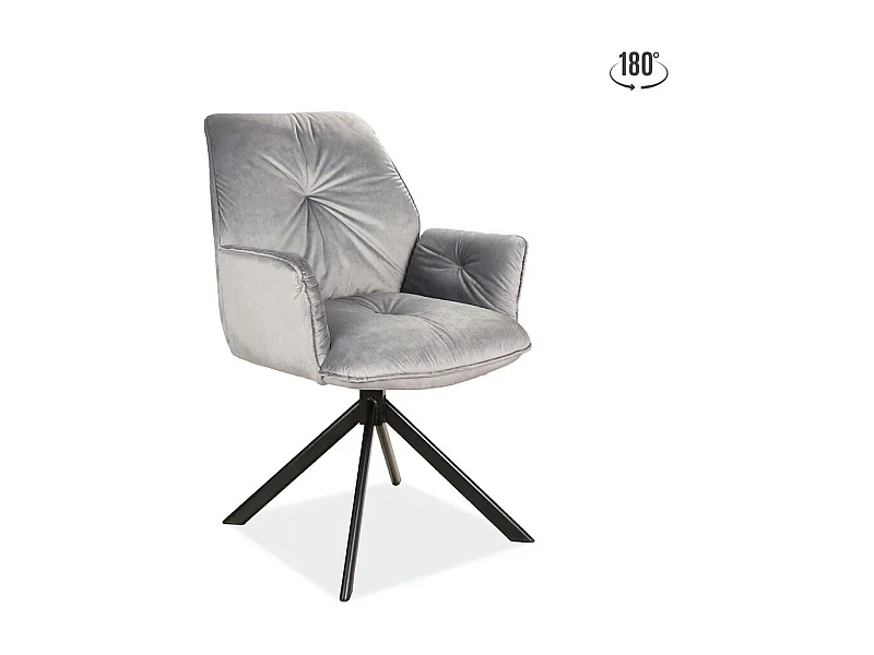 Chaise pivotante en velours gris et pieds métal noir Zolo