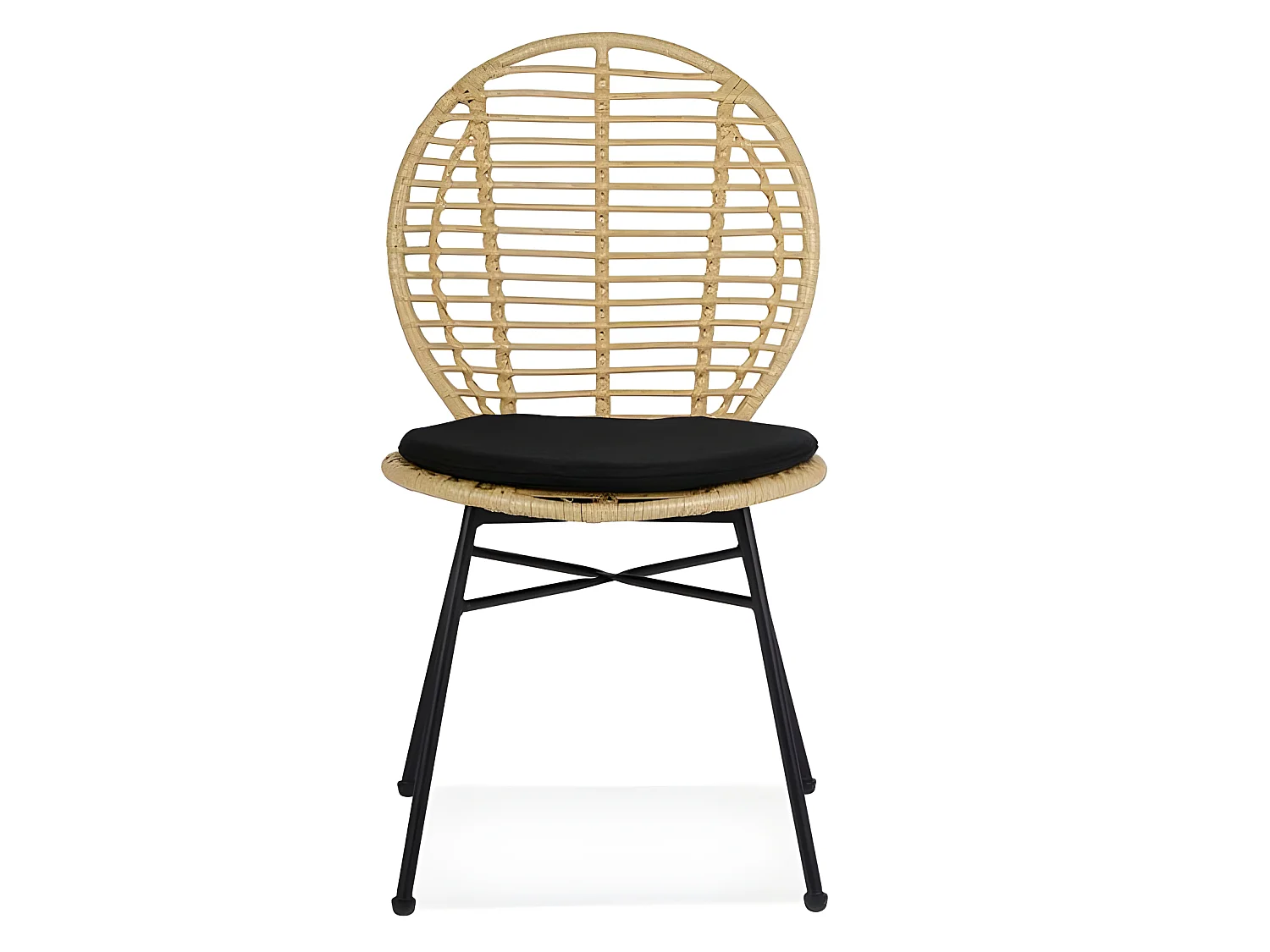 Chaise en rotin naturel coussin noir Suri