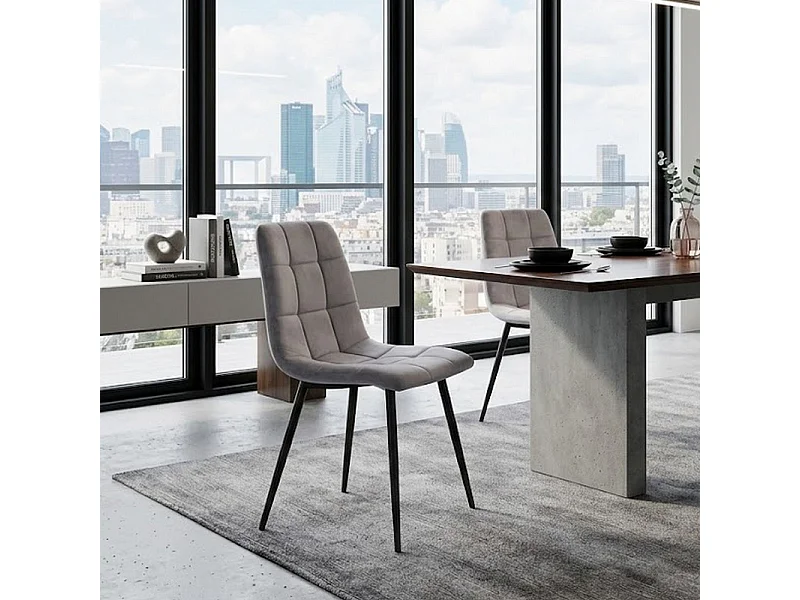 Chaise design métal noir & velours gris Frigg