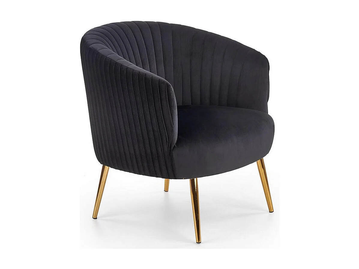 Fauteuil cabriolet en velours noir avec pieds en métal doré Power