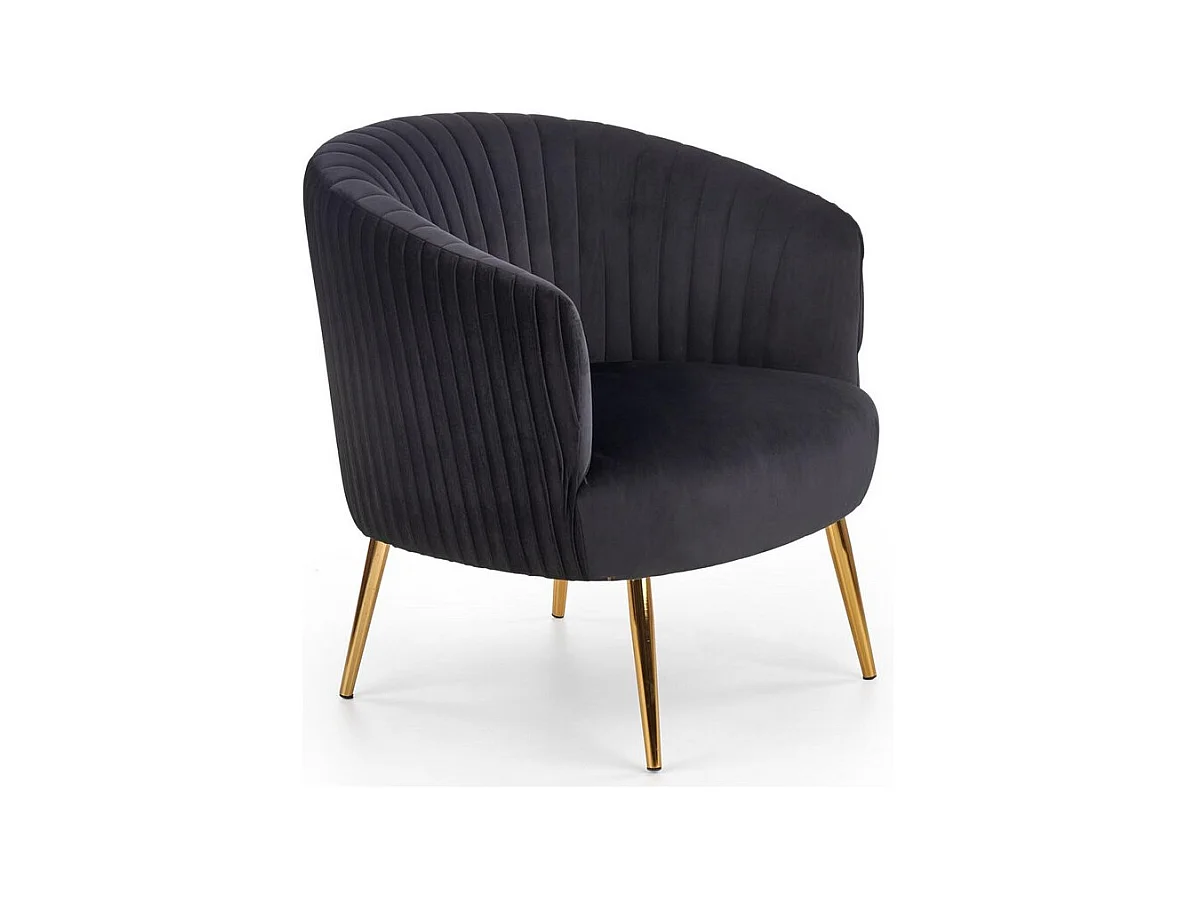 Fauteuil cabriolet en velours noir avec pieds en métal doré Power