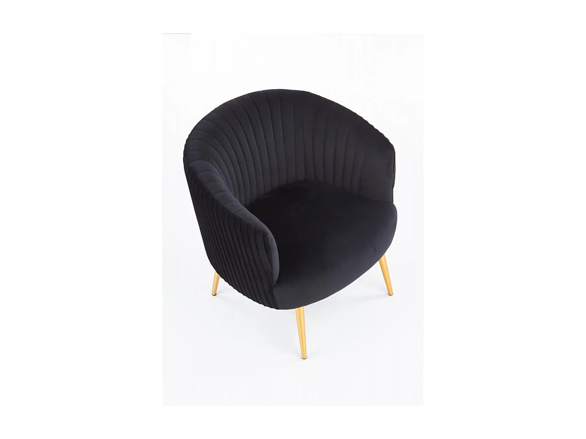 Sillón cabriolet de terciopelo negro con patas de metal dorado Power