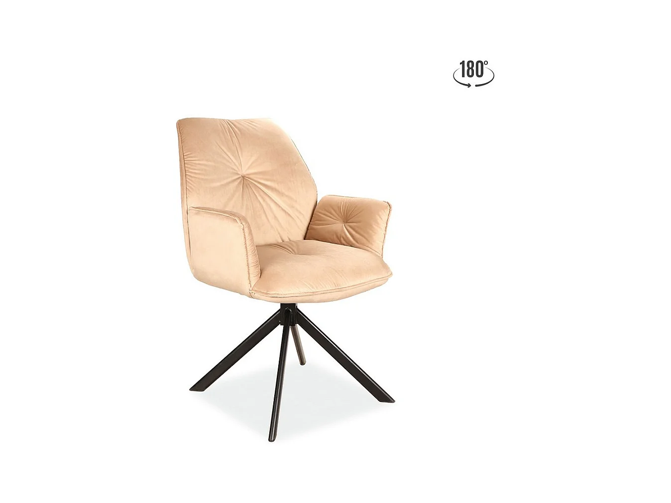 Silla giratoria Zolo de terciopelo beige y reposabrazos de metal negro