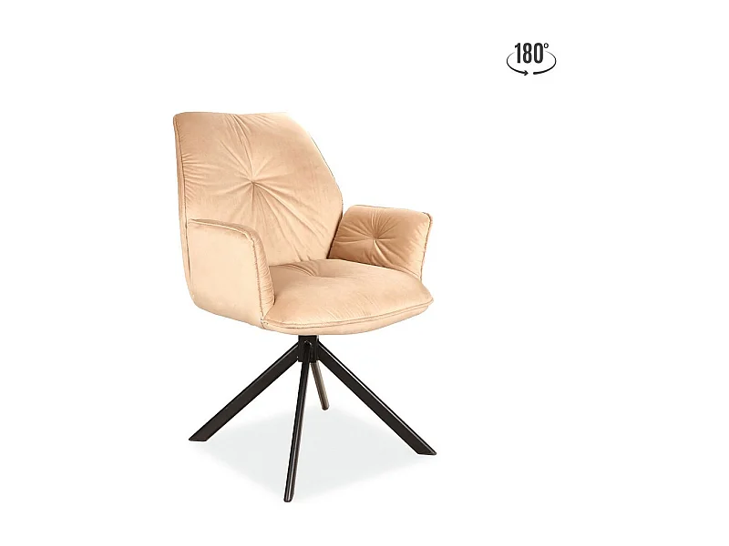 Chaise pivotante à accoudoirs velours beige et métal noir Zolo