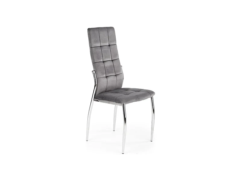 Chaise de salle à manger matelassée en velours gris avec dossier haut et pieds design en acier ELYSIUM