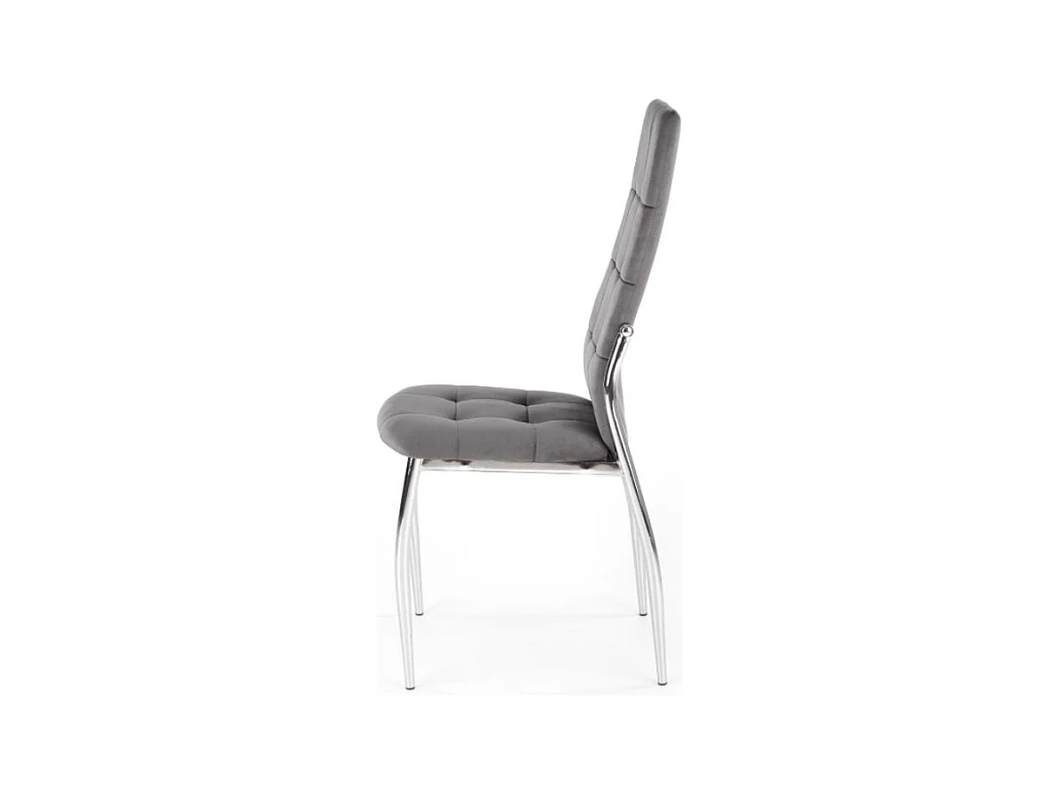 Chaise de salle à manger matelassée en velours gris avec dossier haut et pieds design en acier ELYSIUM
