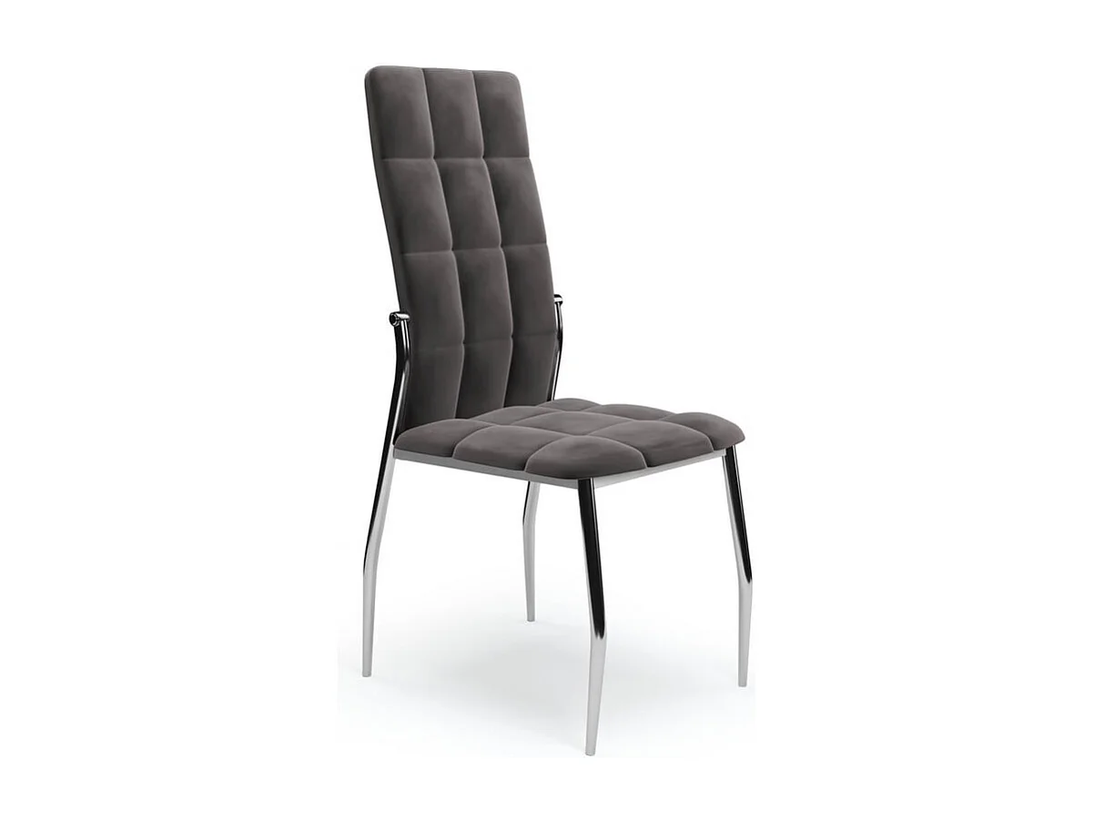 Chaise de salle à manger matelassée en velours gris avec dossier haut et pieds design en acier ELYSIUM