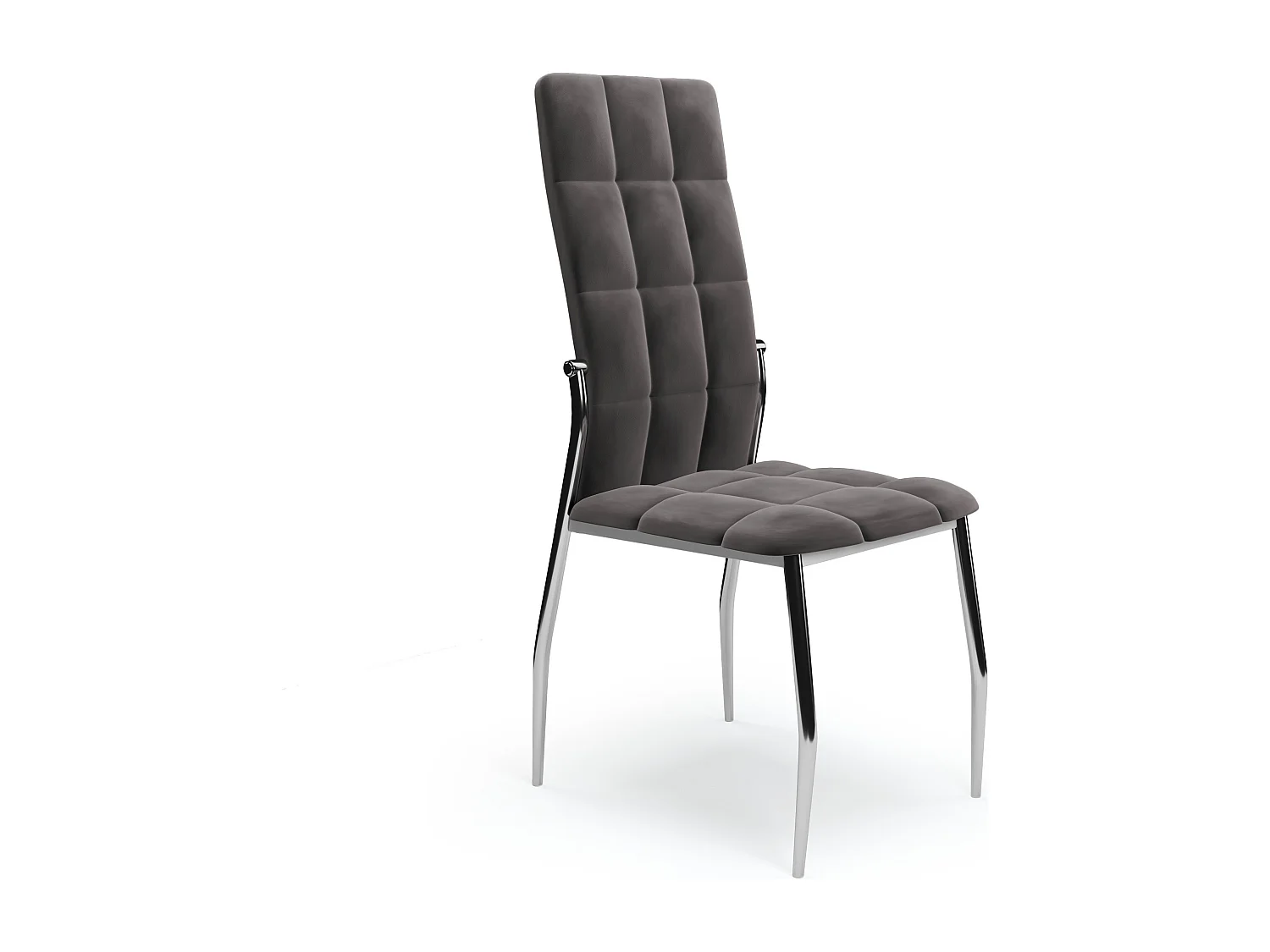 Chaise de salle à manger matelassée en velours gris avec dossier haut et pieds design en acier ELYSIUM