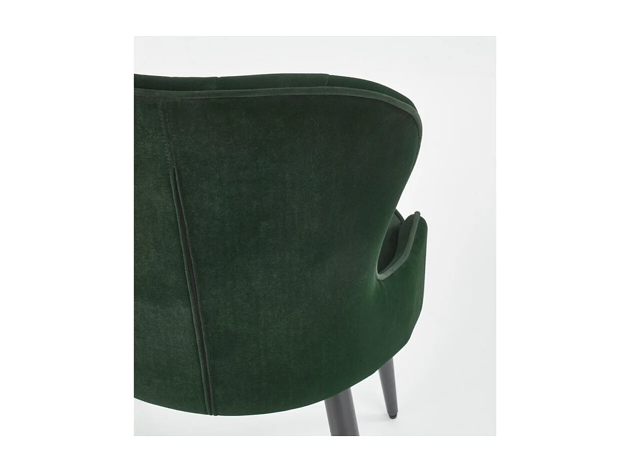 Chaise de salle à manger en velours vert foncé avec pieds en acier noir Spin