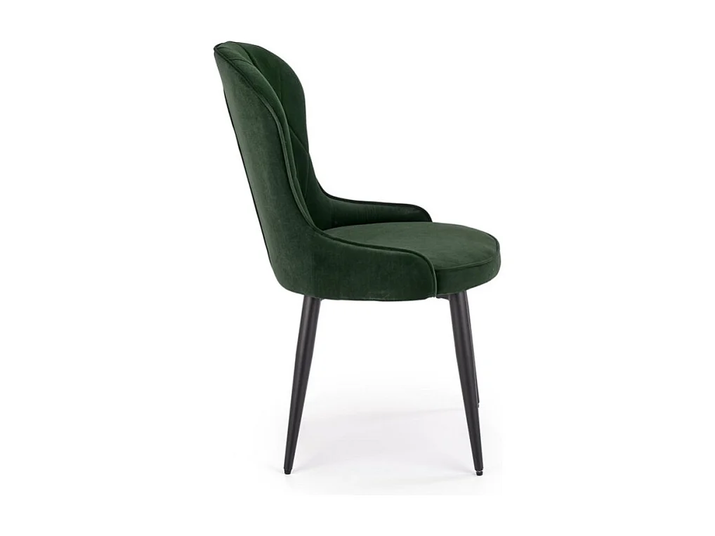 Silla de comedor de terciopelo verde oscuro con patas de acero Spin negro