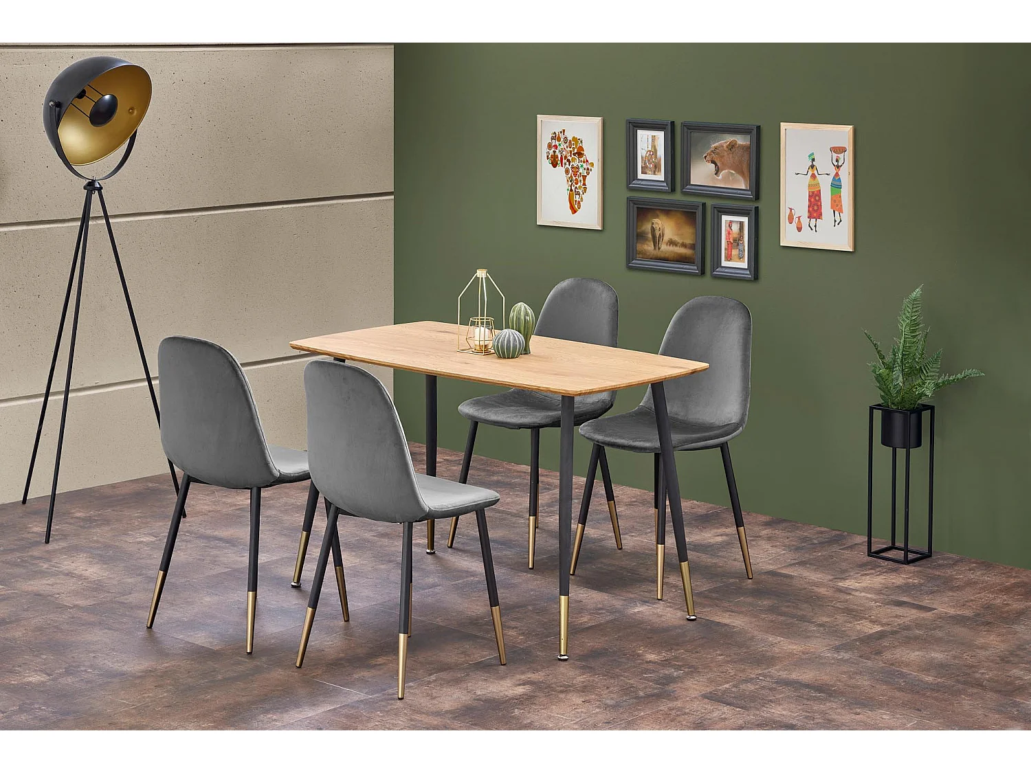 Sedia da pranzo in velluto grigio con gambe in acciaio nero e oro SEMPRE