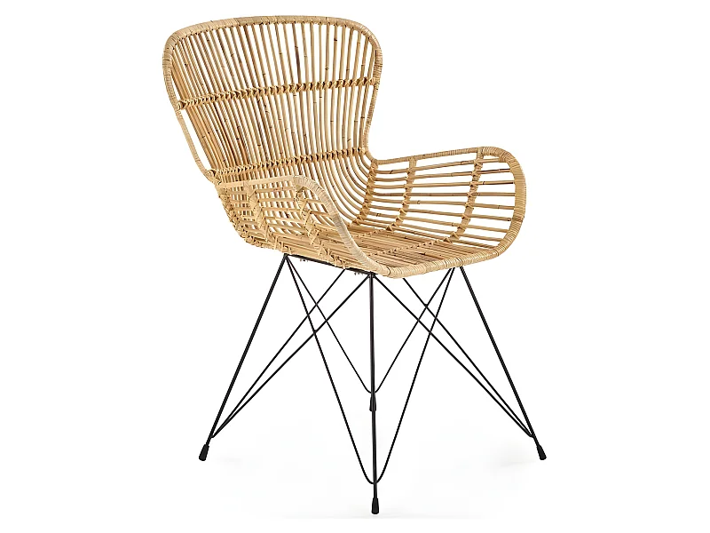 Sillón de ratán natural con patas de acero negro Miel