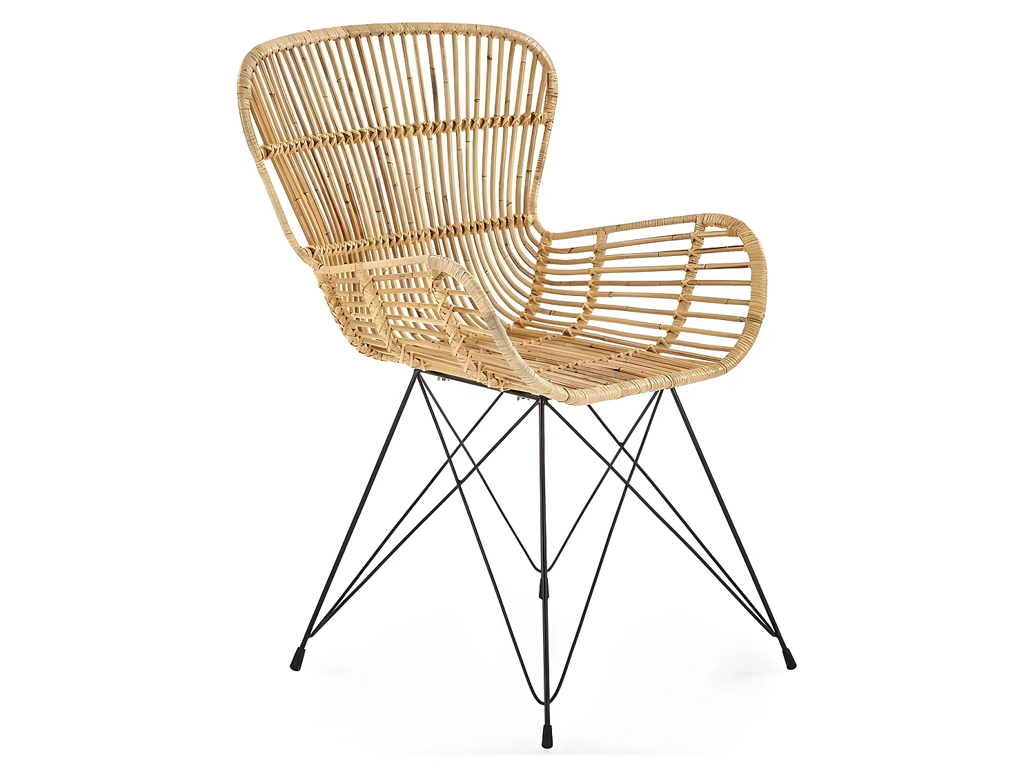 Sillón de ratán natural con patas de acero negro Miel