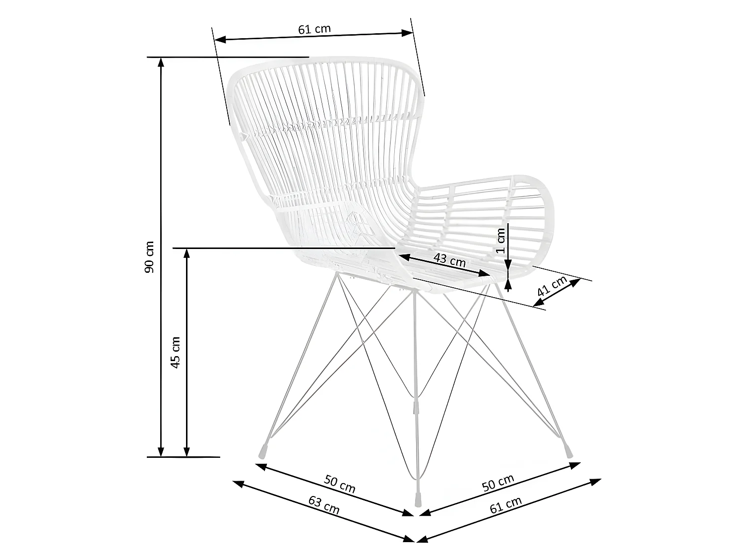 Sillón de ratán natural con patas de acero negro Miel