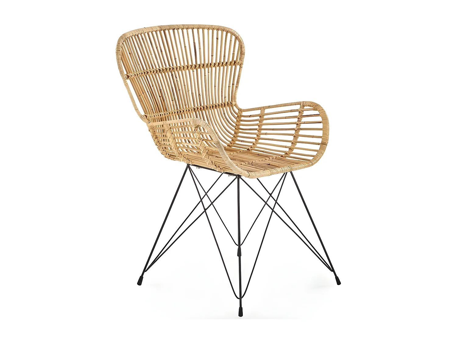 Fauteuil en rotin naturel avec accoudoirs pieds en acier noir Honey