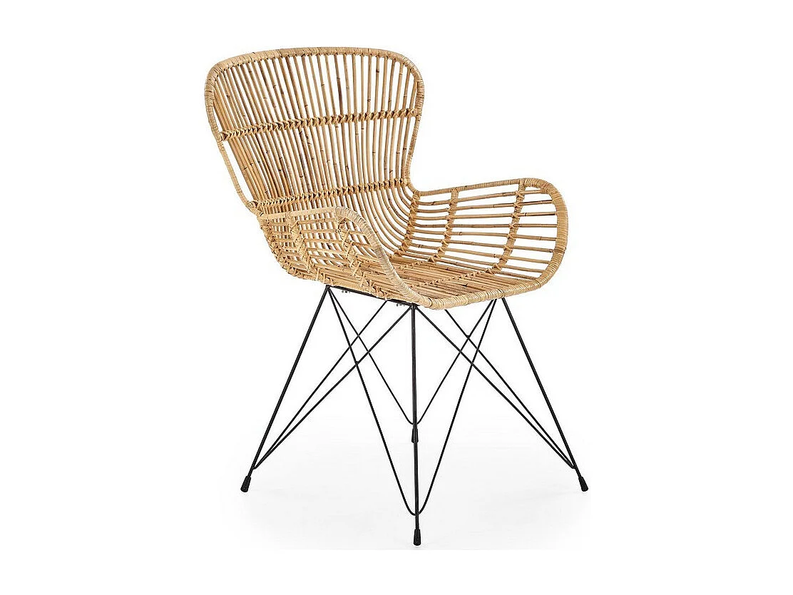 Fauteuil en rotin naturel avec accoudoirs pieds en acier noir Honey