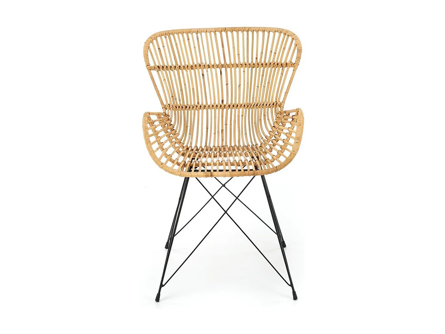 Fauteuil en rotin naturel avec accoudoirs pieds en acier noir Honey