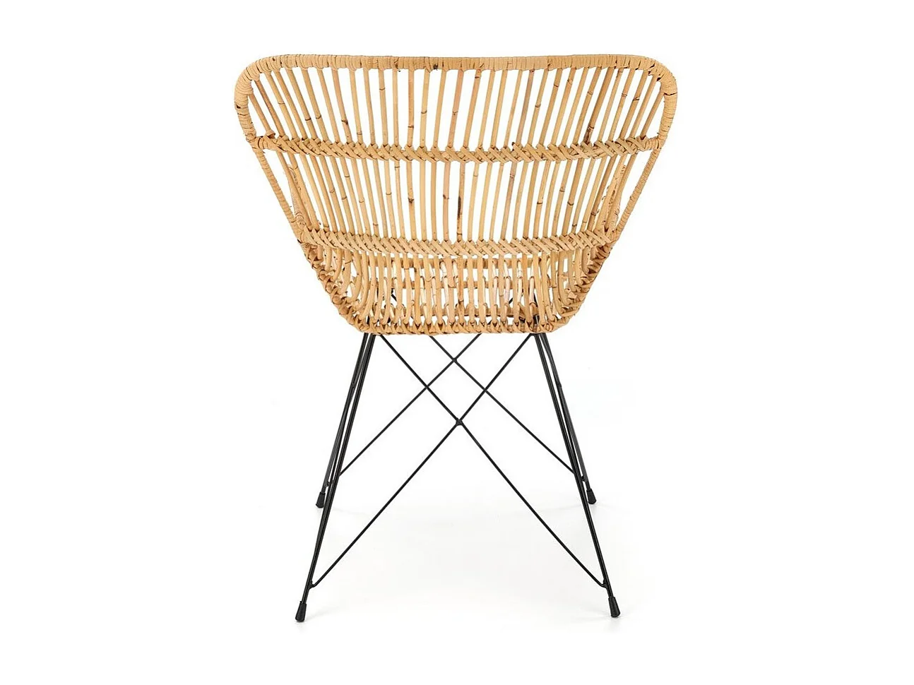 Fauteuil en rotin naturel avec accoudoirs pieds en acier noir Honey