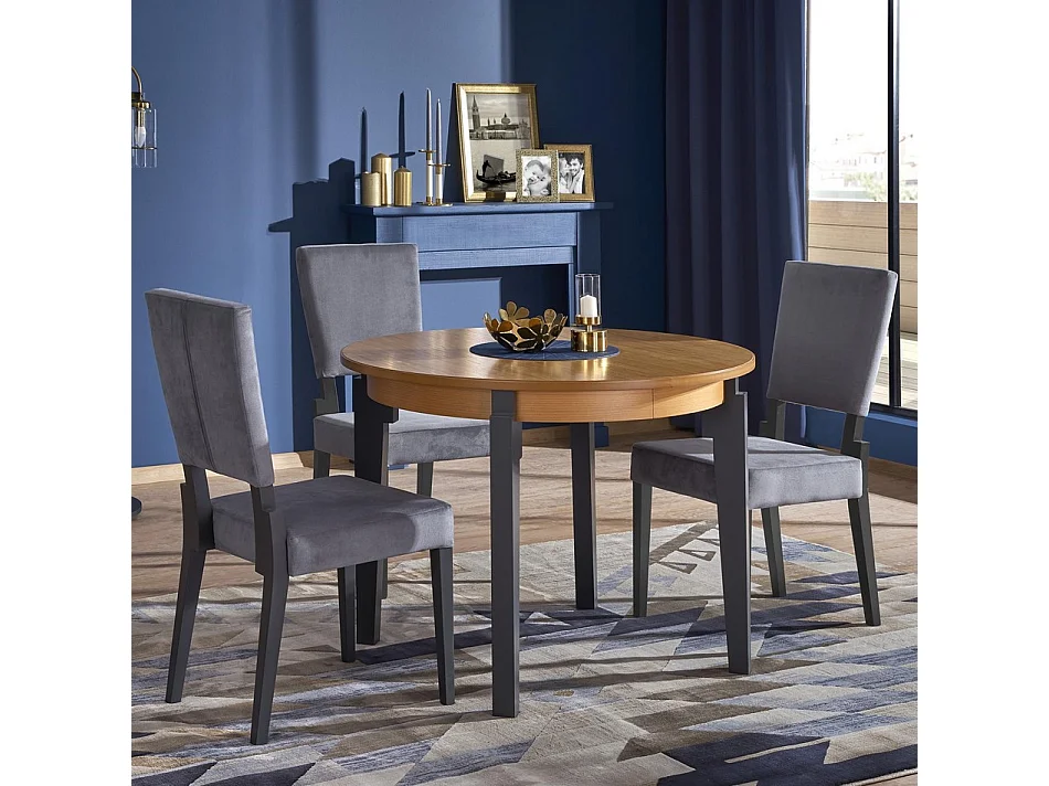 Silla con patas de madera gris y tela gris Cox II