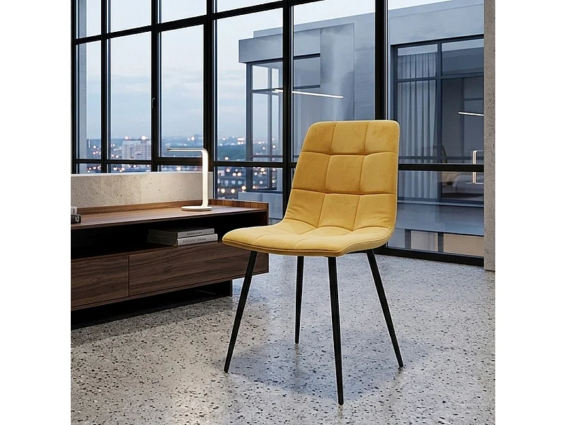 Chaise design métal noir & velours jaune Frigg