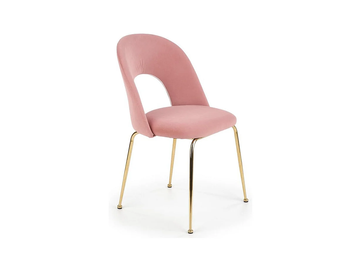 Chaise de salle à manger style vintage en velours rose clair avec pieds en acier doré DATA