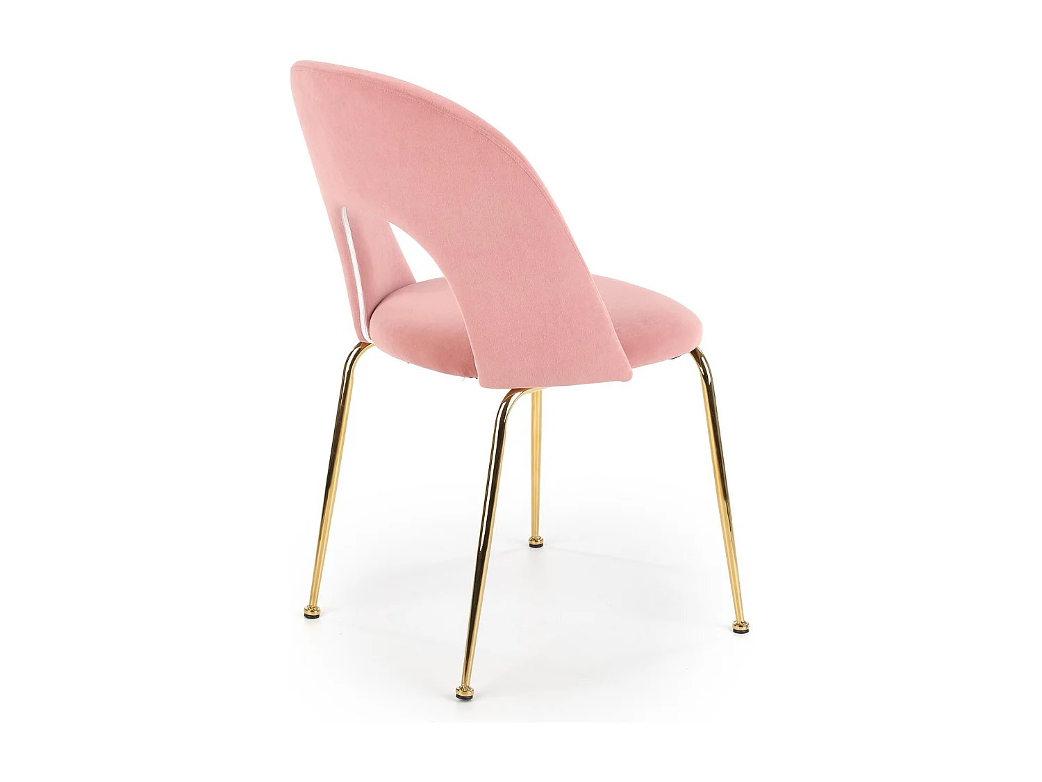 Silla de comedor de terciopelo rosa claro estilo vintage con patas de acero dorado DATA