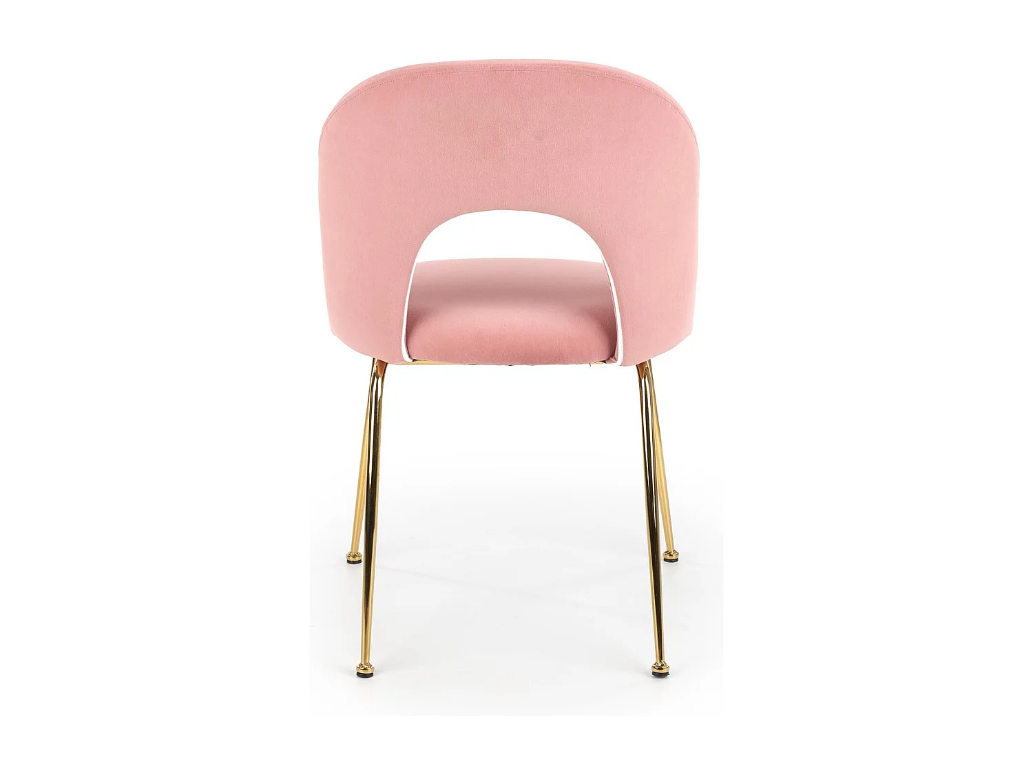 Silla de comedor de terciopelo rosa claro estilo vintage con patas de acero dorado DATA