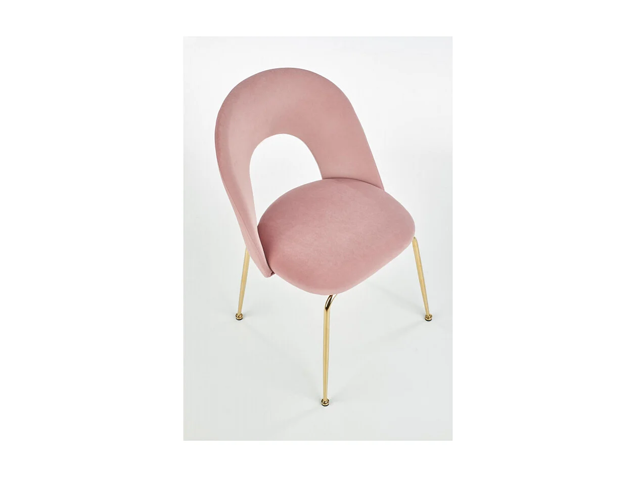 Silla de comedor de terciopelo rosa claro estilo vintage con patas de acero dorado DATA