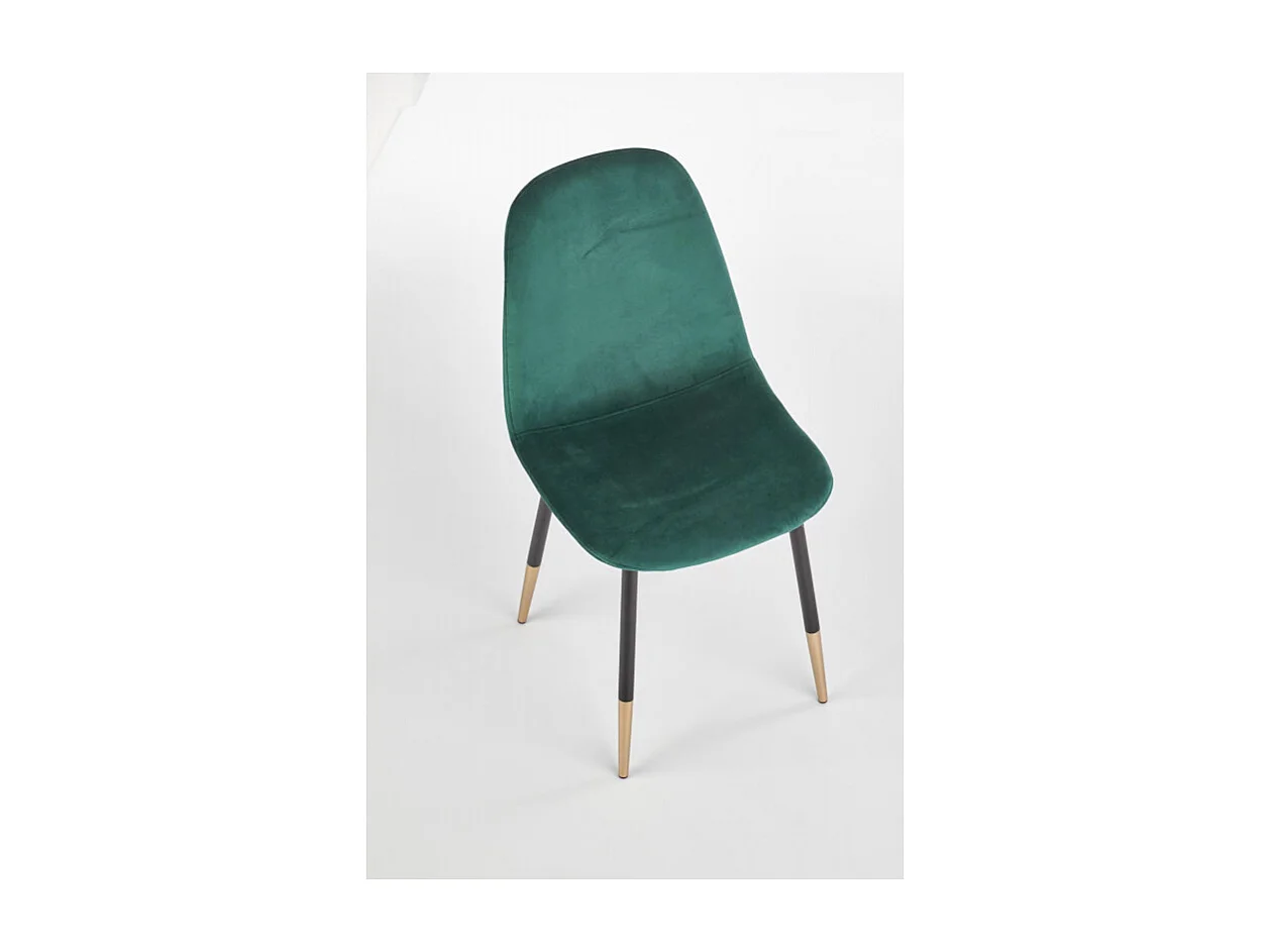 Silla de comedor de terciopelo verde con patas de acero negro y dorado SIEMPRE