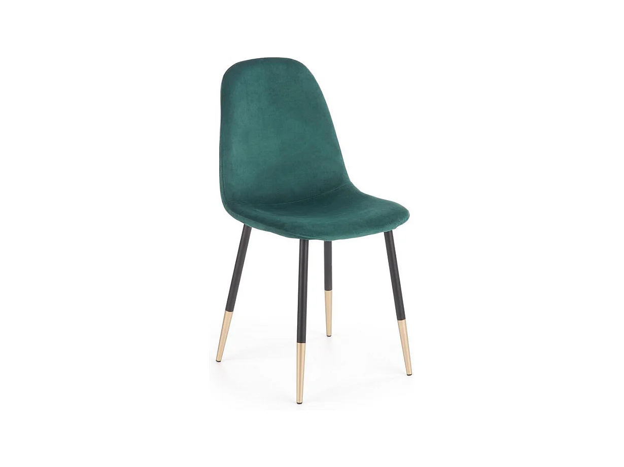 Chaise de salle à manger en velours vert avec pieds en acier noir et doré ALWAYS
