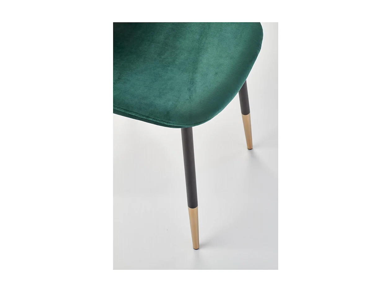 Silla de comedor de terciopelo verde con patas de acero negro y dorado SIEMPRE