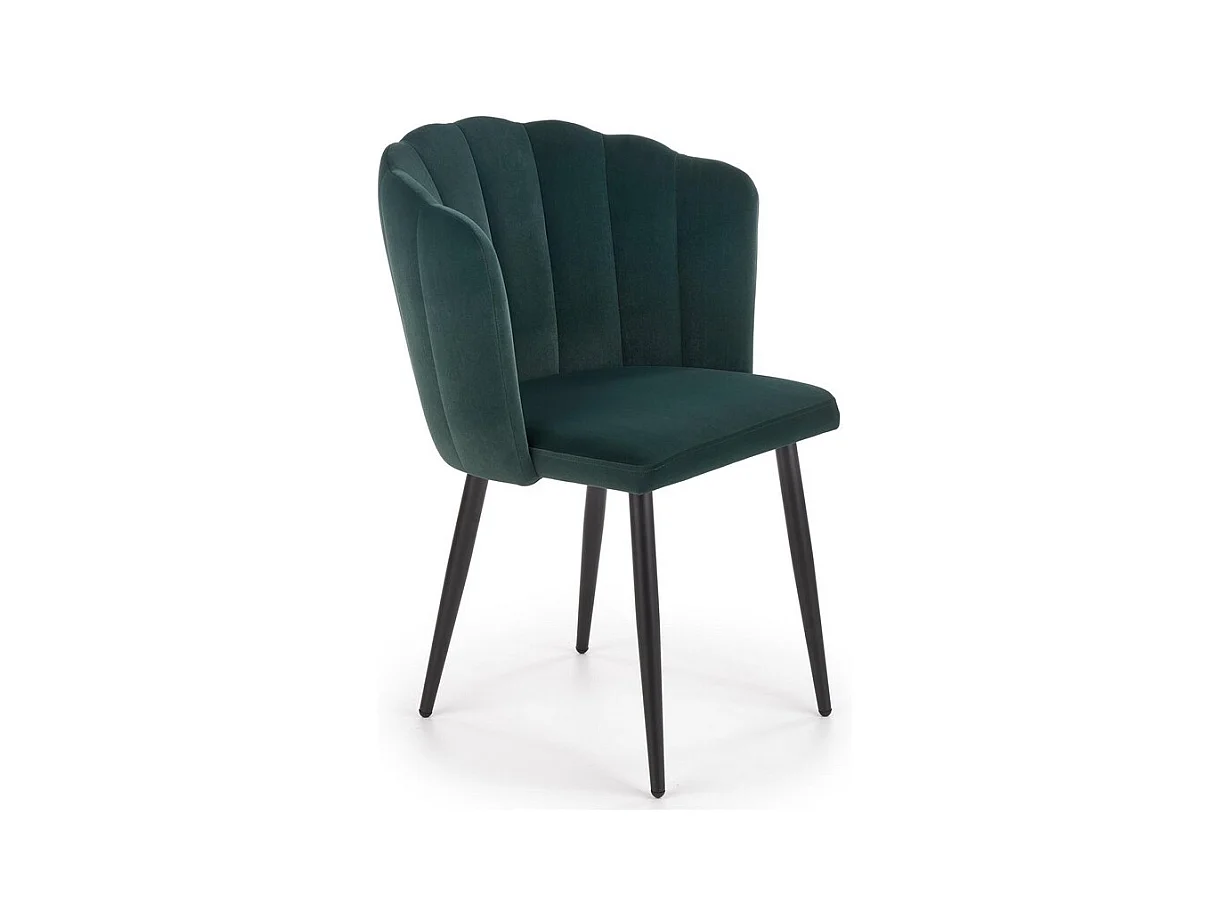 Chaise de salle à manger en velours vert foncé avec pieds en acier noir Blois