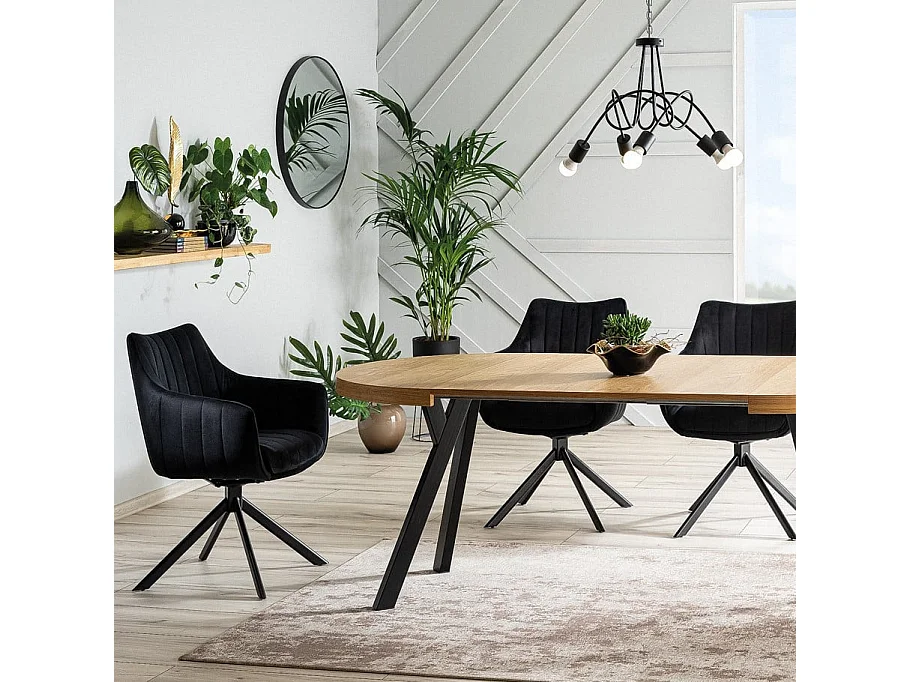 Silla giratoria de terciopelo metálico negro Swop