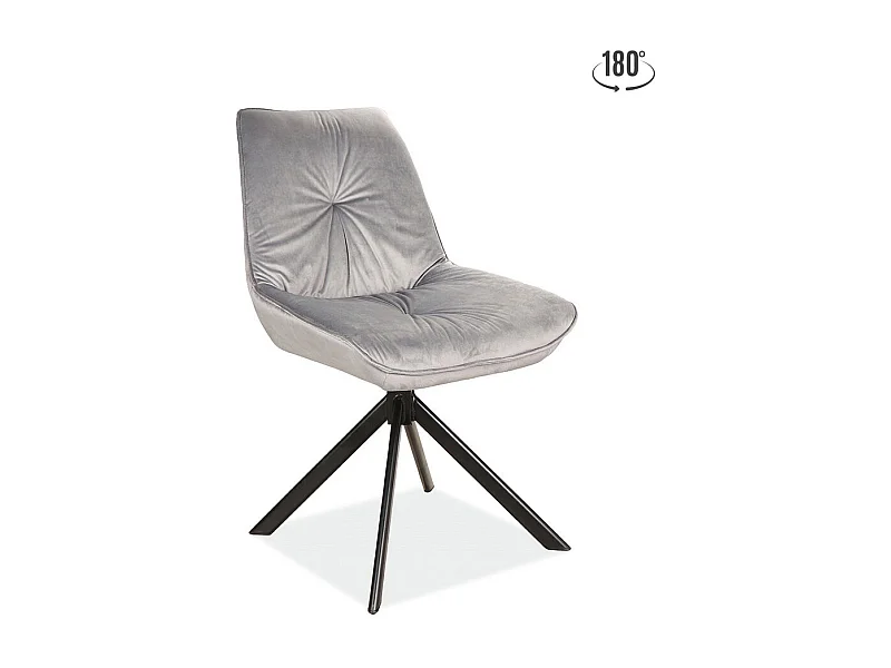 Silla giratoria Zolo de terciopelo gris y metal negro