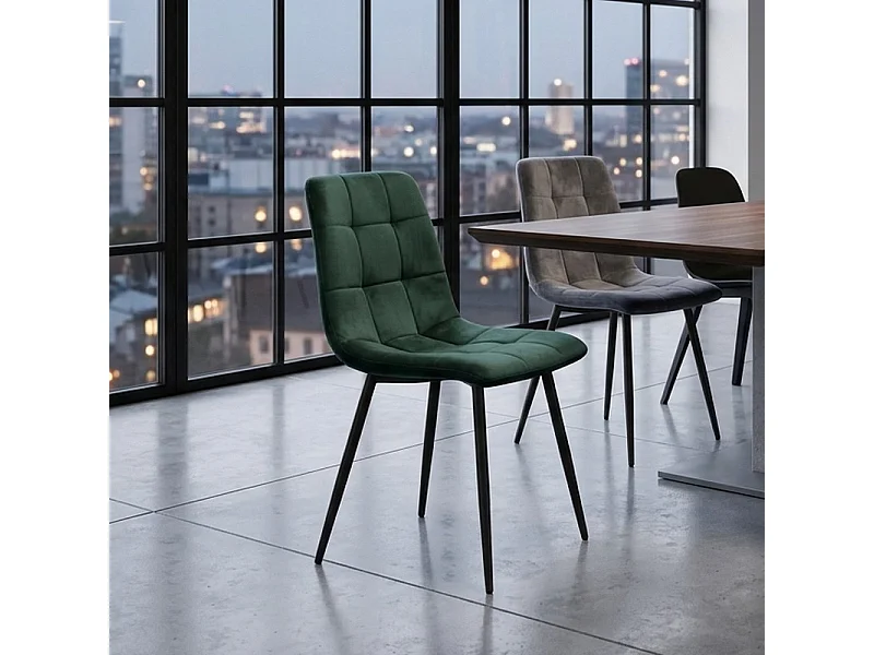 Chaise design métal noir & velours vert Frigg