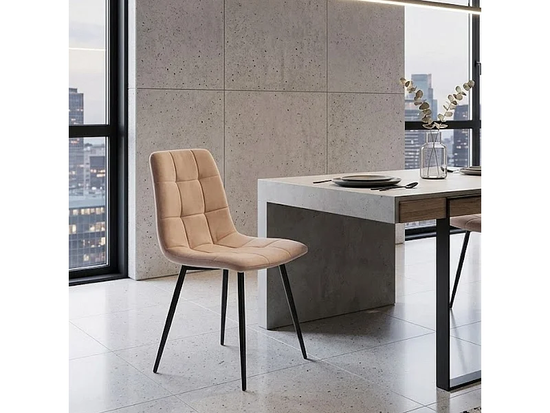 Chaise design métal noir & velours beige Frigg