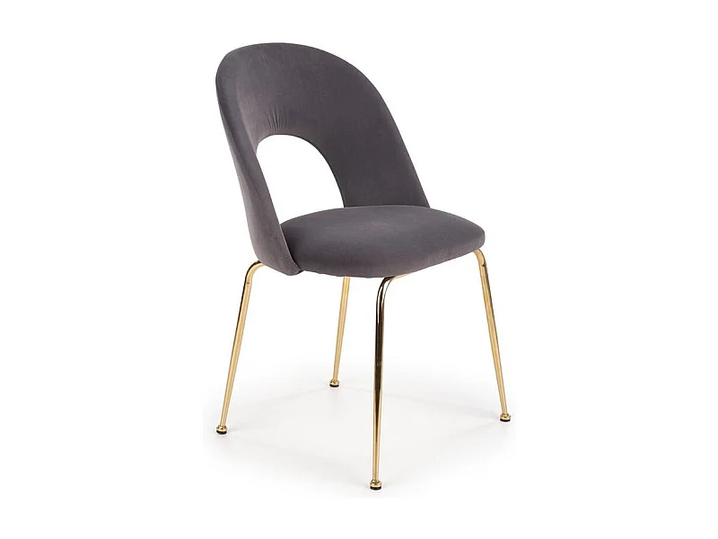 Silla de comedor de estilo vintage en terciopelo gris con patas de acero dorado DATA